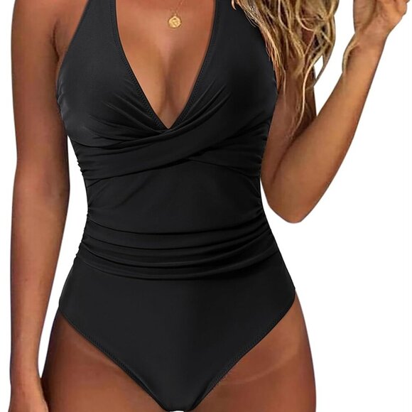 Women Sexy Tummy Control One Piece Swimsuits - Black, Large - Picture 1 of 9